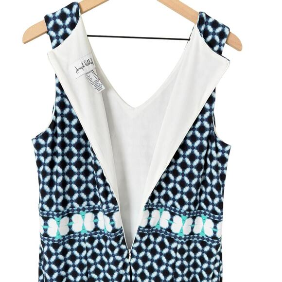 Joseph Ribkoff Blue Geo Print Sheath Midi‎ Dress V-Neck Sleeveless, Size 14 - Picture 11 of 11